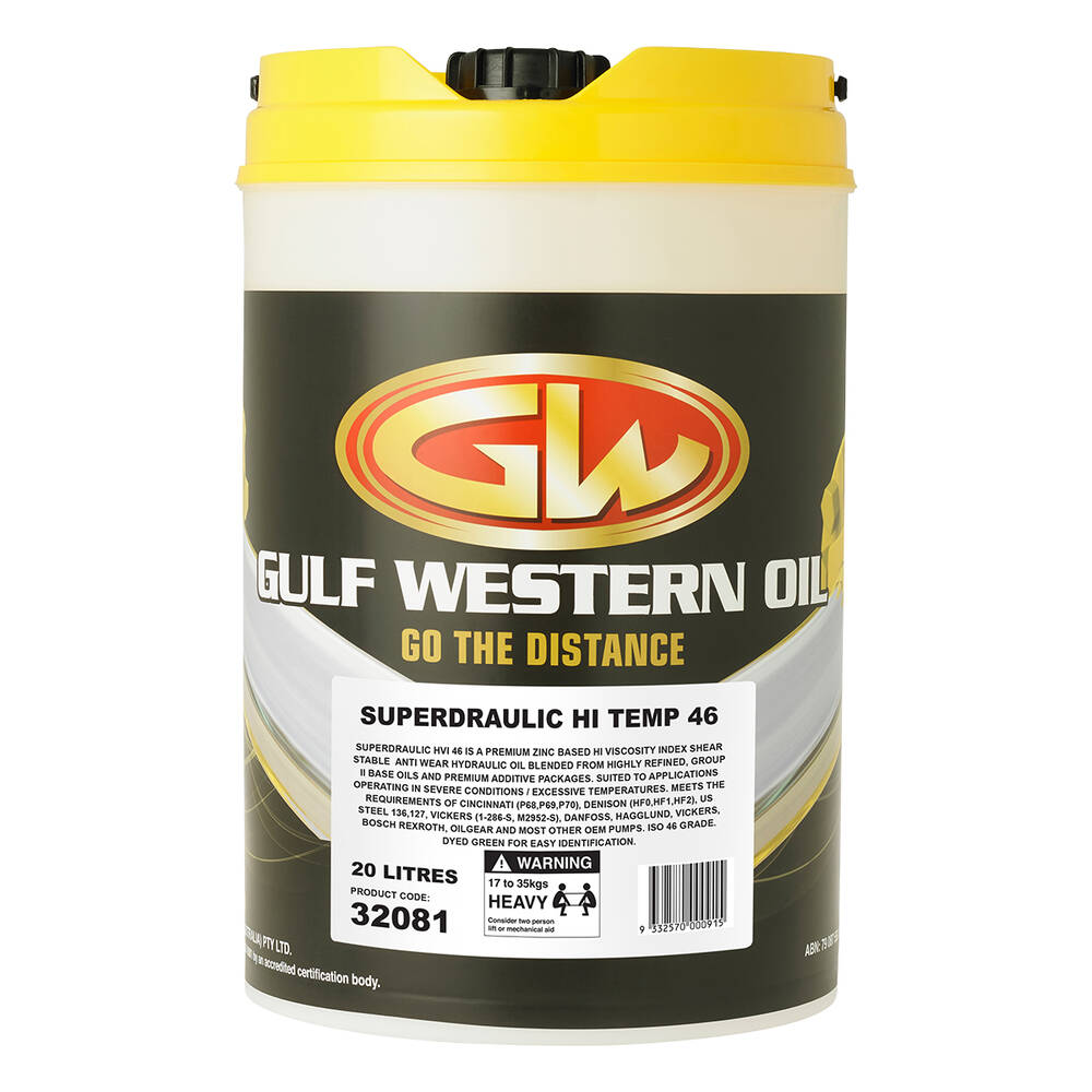 Gulf Western Superdraulic Hydraulic Oil - ISO 46, 20 Litre